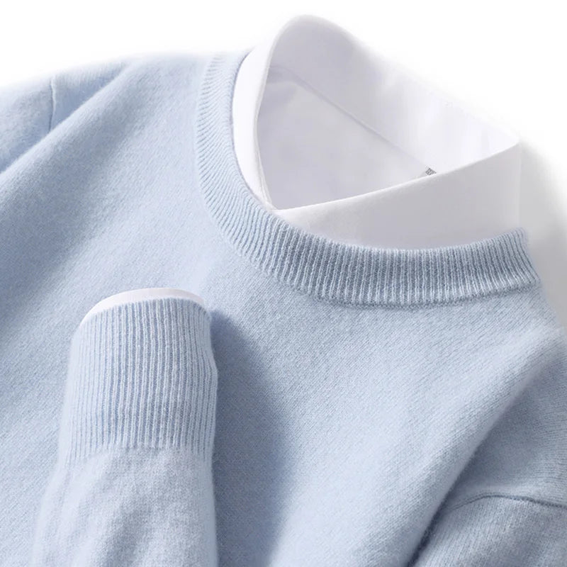 Autumn And Winter New 100% Wool Sweater Men's Round Neck Long Sleeved Pullover Sweater Loose Knit Cashmere Sweater