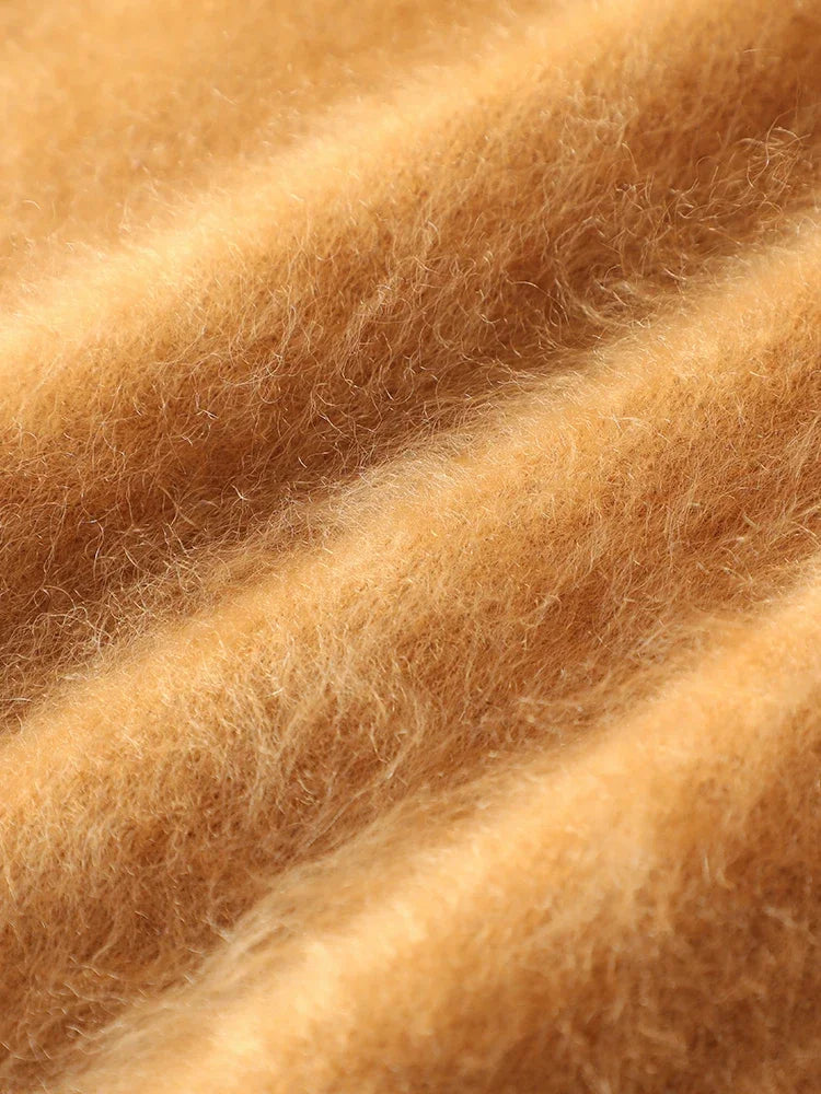 Men's 100% Plush Cashmere Sweaters O-neck Basic Pullovers Long Fluff Pure Brushing Cashmere Jumpers 2024 New Autumn Winter