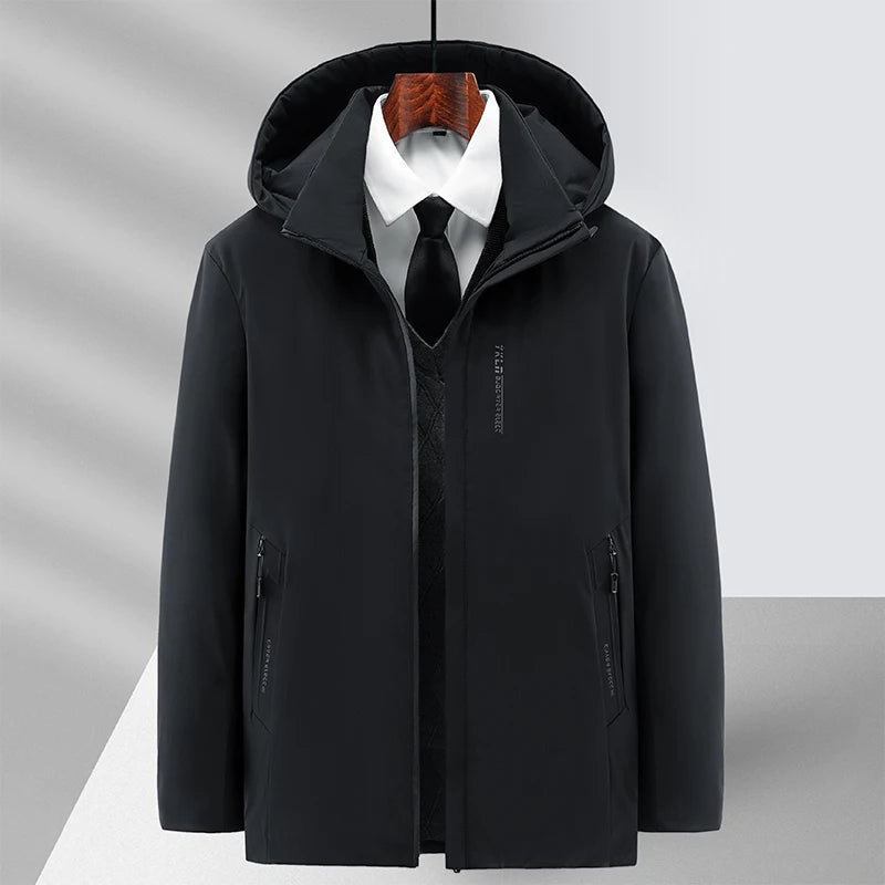 Men Fashion Hooded Windproof Hooded Thick Fleece Warm Casual Thicken Cotton Jacket Winter Parka