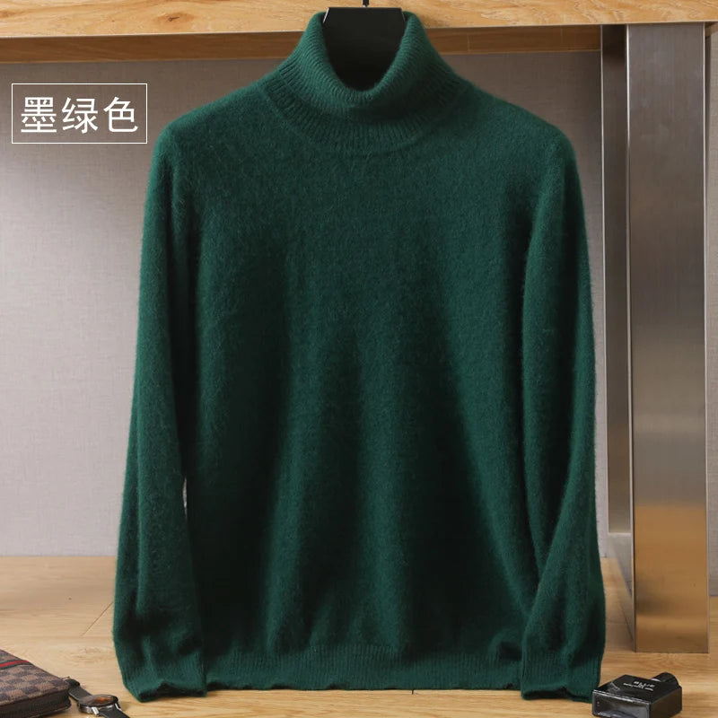 Men's Turtleneck 100% Mink Cashmere Sweater Men 2025 Autumn and Winter Loose Knitted Sweater Keep Warm Top Men Jumper