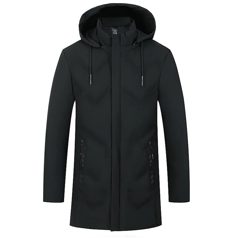 New Male Winter Jacket Men Hooded Long Coat Fleece Mens Jackets Outwear Windproof