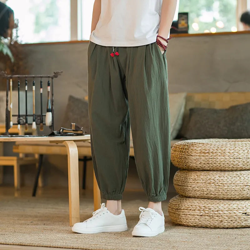 Men’s Oversized Linen Harem Pants – Loose Fit, Breathable, Casual Streetwear