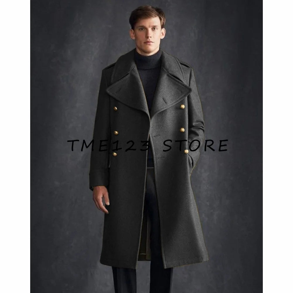 Men's Woolen Long Coat V-neck Single-breasted Business Casual Fashion Viking Cloak Winter Coats for Men  to Man Jackets