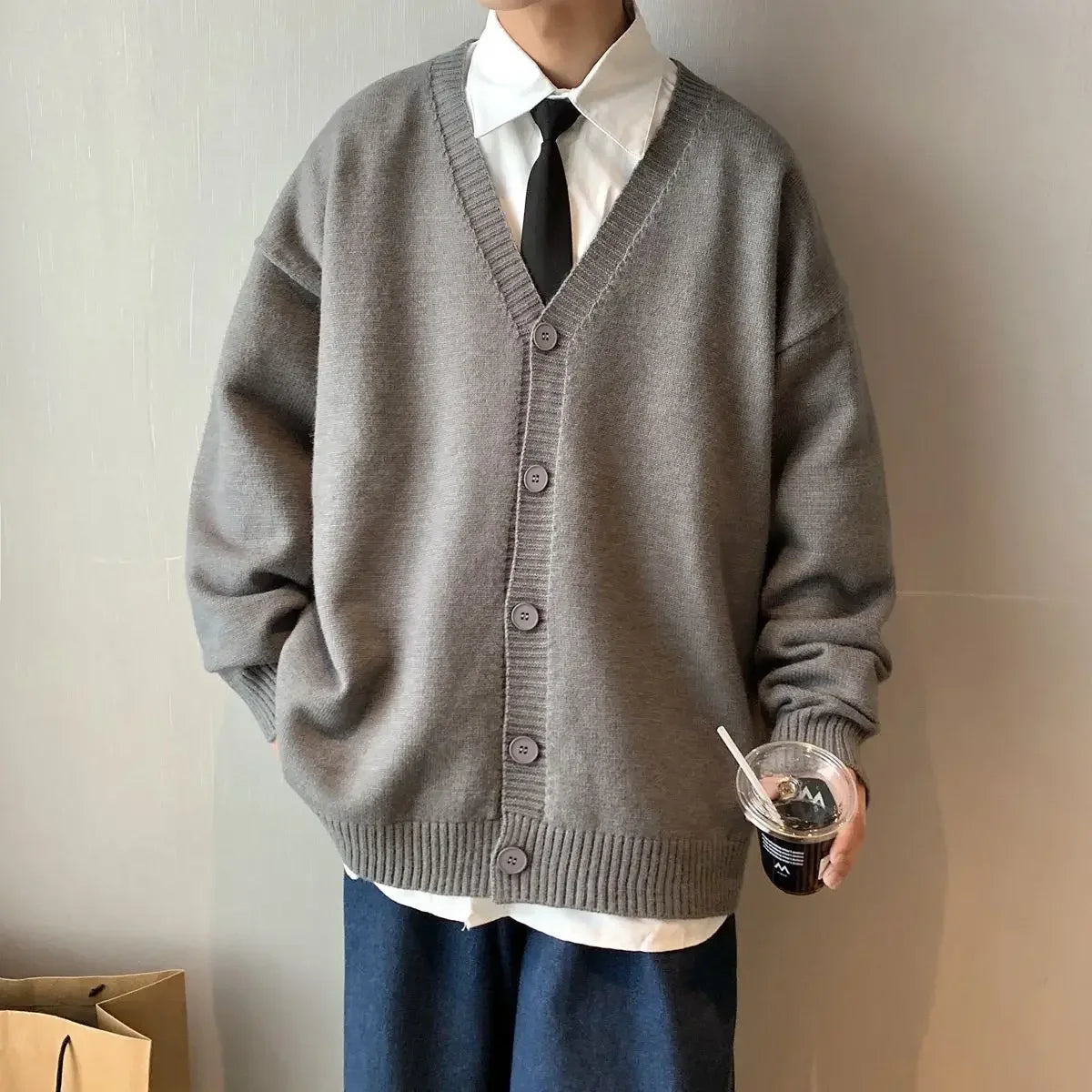 Knitted Sweaters For Men Solid Color White Man Clothes Coat Plain Jacket Cardigan Autumn Elegant Comfortable