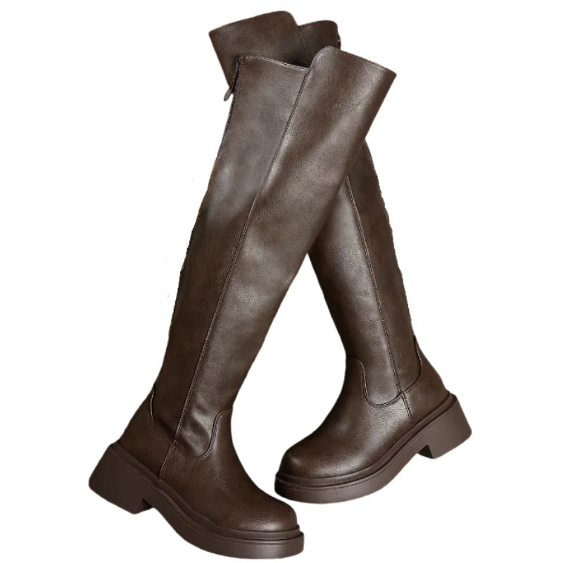 Women's High Boots Fashion Elegant Mid Heels Shoes Winter Retro Long Boots Woman Designer Shoes 2025 Trend Snow Gladiator Botas