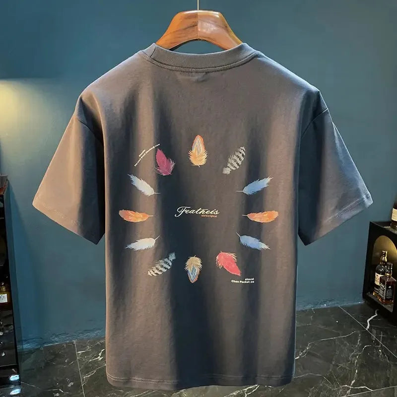 Baggy Men's 100℅ Cotton T-shirt O Neck Print Male Tees Shirts Clothing Casual