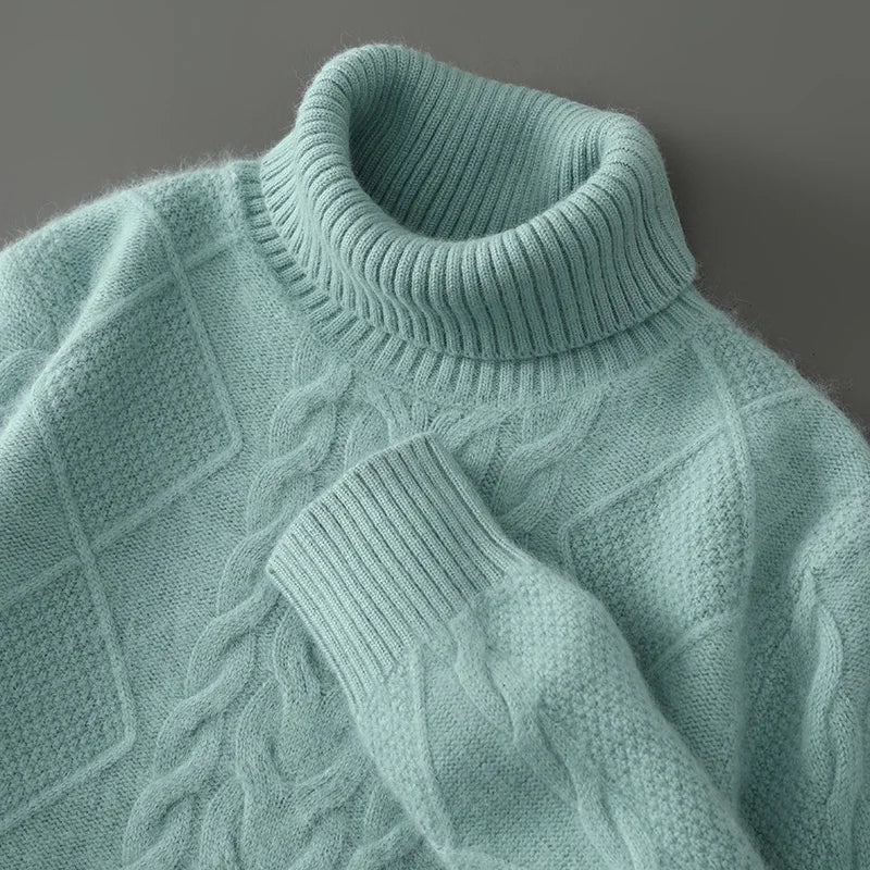 ANGEL Men Turtleneck Pullover Long Sleeve Cashmere Thick Sweater Autumn Winter 100% Mink Cashmere Knitwear Smart Casual Clothing