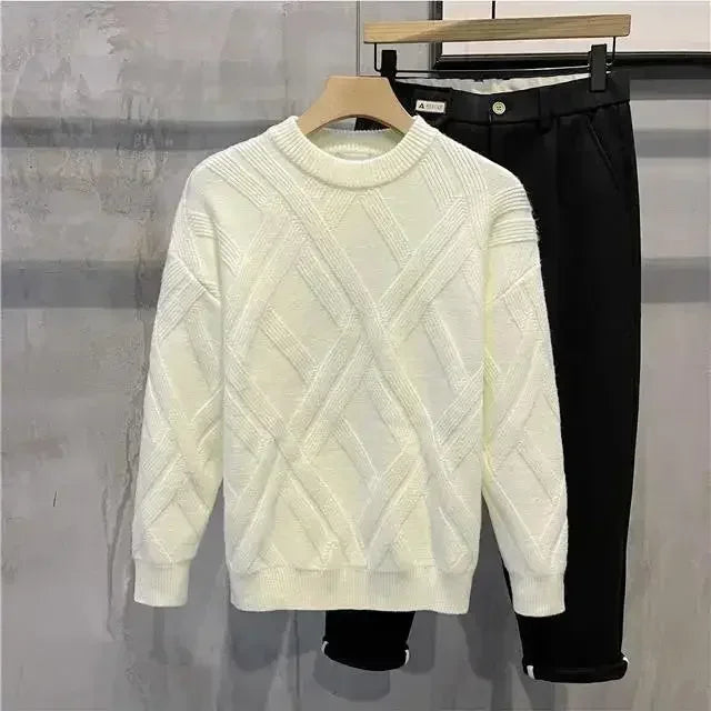Sweaters for Men Solid Color Man Clothes Plain Crewneck Pullovers