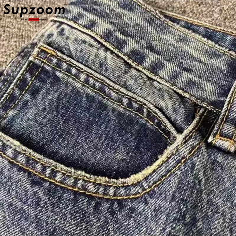 Supzoom New Arrival Top Fashion Cross Vintage Autumn And Winter Casual Design Loose Straight Embroidery Denim Men Jeans