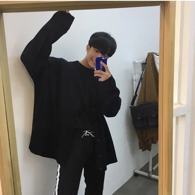 Knitted Sweaters For Men Solid Color White Man Clothes Coat Plain Jacket Cardigan Autumn Elegant Comfortable