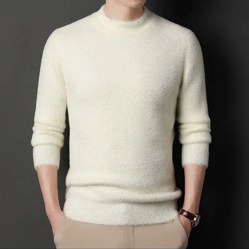 Sweater Pullovers Thickened Half High Neck Solid Male Clothes Business Casual Autumn Winter Sweaters