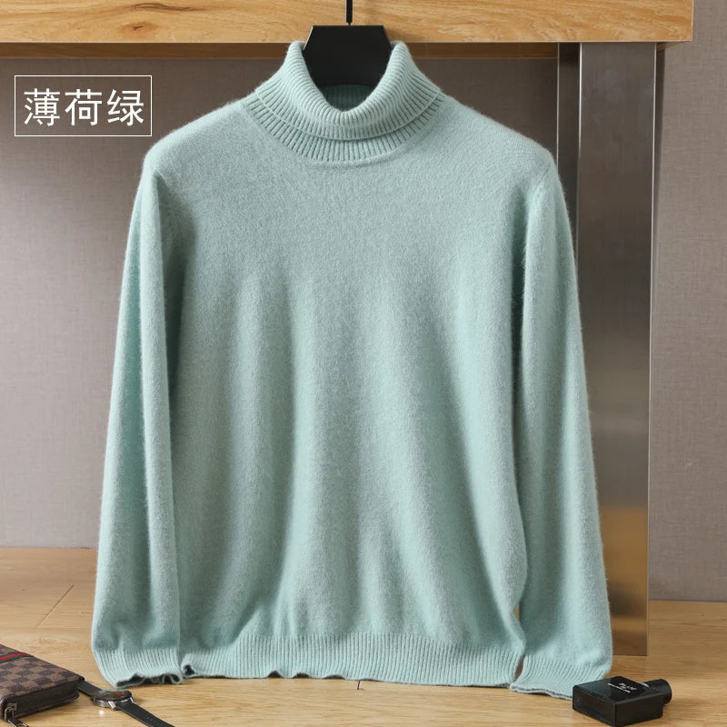 Men's Turtleneck 100% Mink Cashmere Sweater Men 2025 Autumn and Winter Loose Knitted Sweater Keep Warm Top Men Jumper