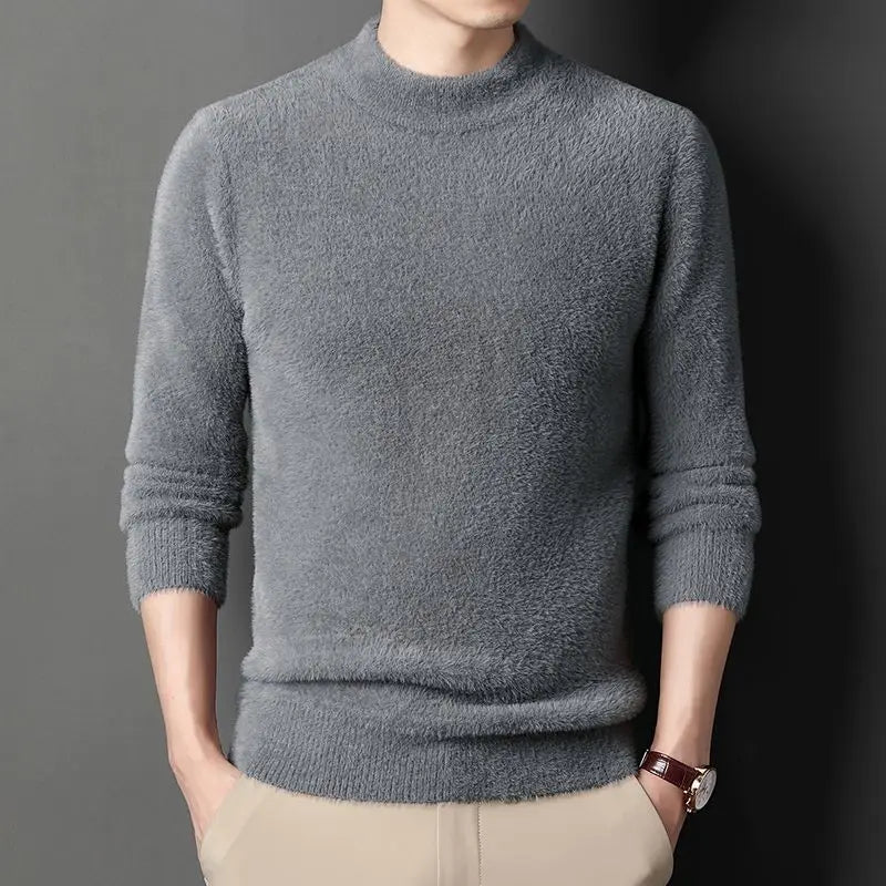 Sweater Pullovers Thickened Half High Neck Solid Male Clothes Business Casual Autumn Winter Sweaters