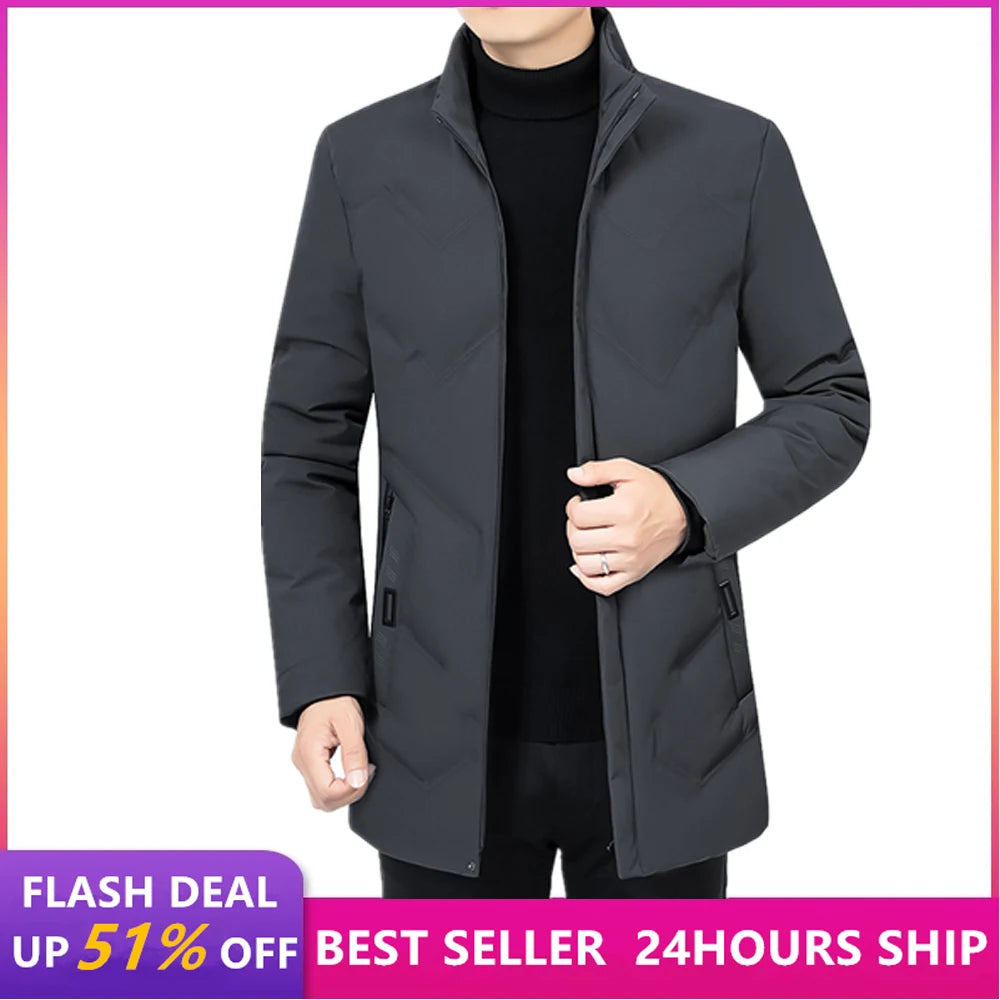 New Male Winter Jacket Men Hooded Long Coat Fleece Mens Jackets Outwear Windproof