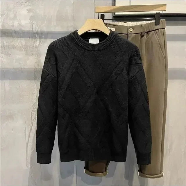 Sweaters for Men Solid Color Man Clothes Plain Crewneck Pullovers
