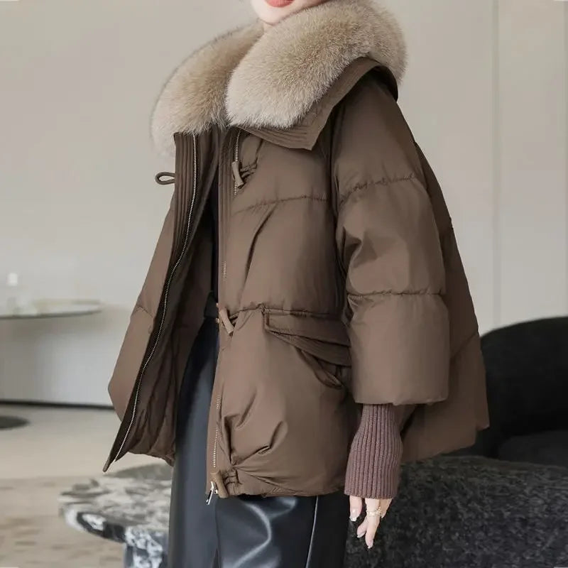 2025 Winter New Leisure Solid Color Women Jacket Parkas Fur Collar Thick Cotton Coats Clothes  Casual Outerwear Female