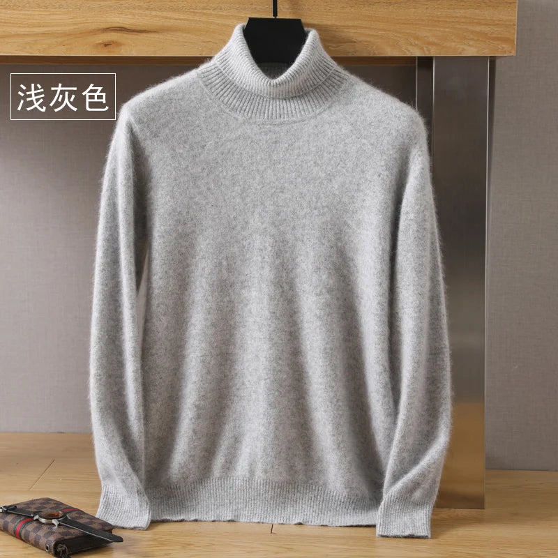 Men's Turtleneck 100% Mink Cashmere Sweater Men 2025 Autumn and Winter Loose Knitted Sweater Keep Warm Top Men Jumper