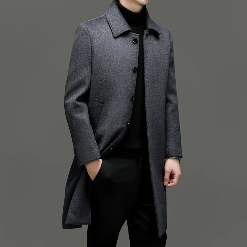 High Quality Wool Coat Men Solid Turn Down Collar Mens Long Coats Smart Casual Jackets Man Overcoats Wool Blends Trench Coat Men