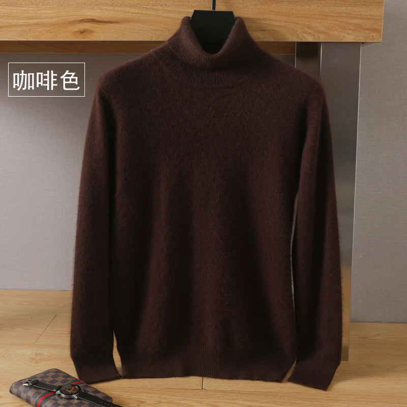 Men's Turtleneck 100% Mink Cashmere Sweater Men 2025 Autumn and Winter Loose Knitted Sweater Keep Warm Top Men Jumper