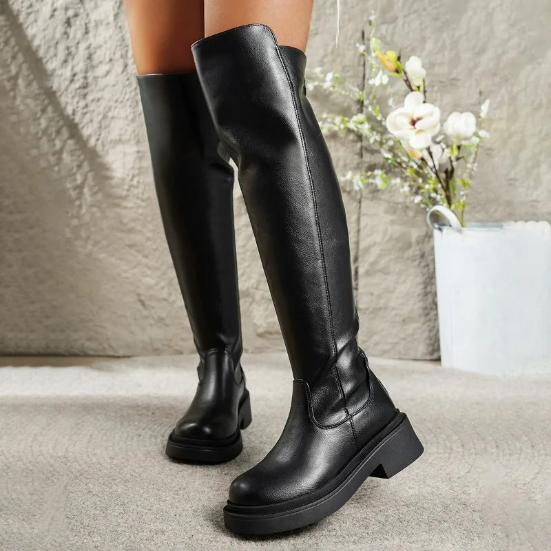 Women's High Boots Fashion Elegant Mid Heels Shoes Winter Retro Long Boots Woman Designer Shoes 2025 Trend Snow Gladiator Botas