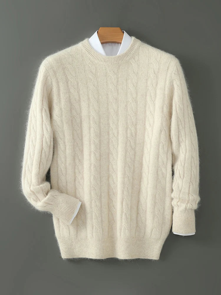 Autumn Winter 100% Mink Cashmere Cable Knit Smart Casual Pullover Cashmere Knitwear High Quality Top