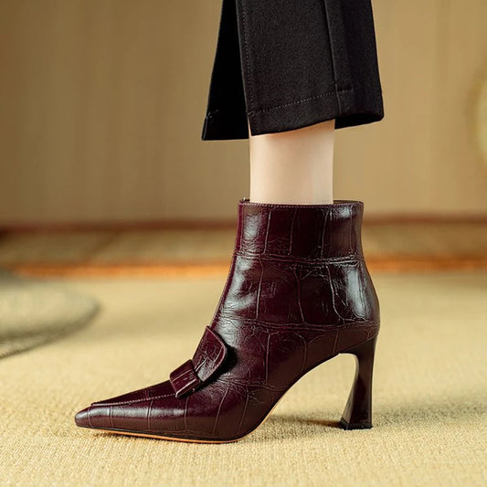 NEW Autumn Women Boots Pointed Toe High Heel Shoes Split Leather Shoes for Women Elegant Modern Boots Daily Shoes Zipper Boots