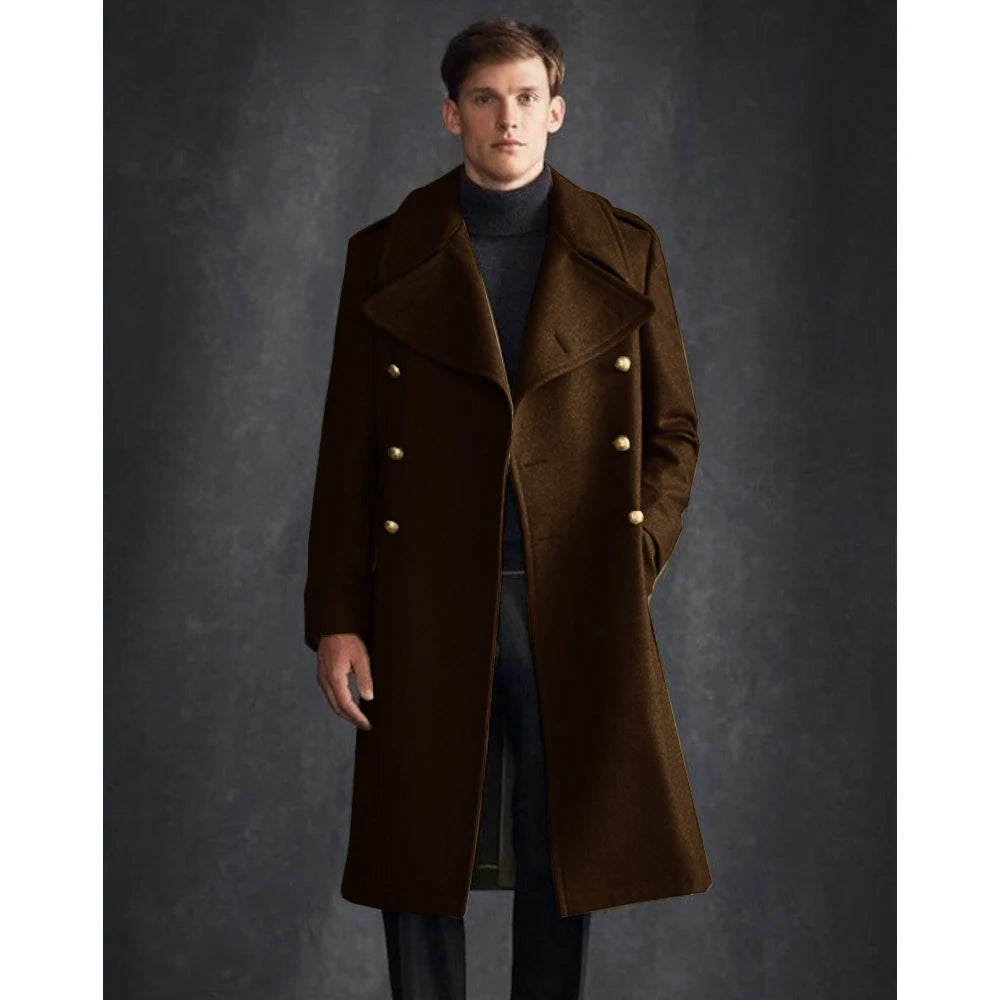 Men's Woolen Long Coat V-neck Single-breasted Business Casual Fashion Viking Cloak Winter Coats for Men  to Man Jackets