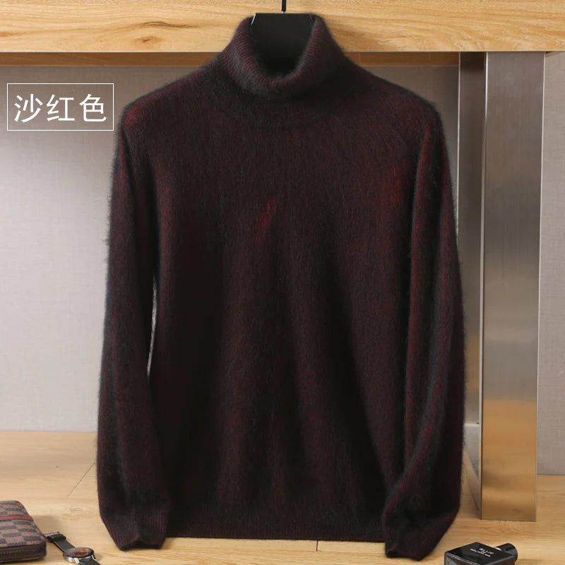 Men's Turtleneck 100% Mink Cashmere Sweater Men 2025 Autumn and Winter Loose Knitted Sweater Keep Warm Top Men Jumper