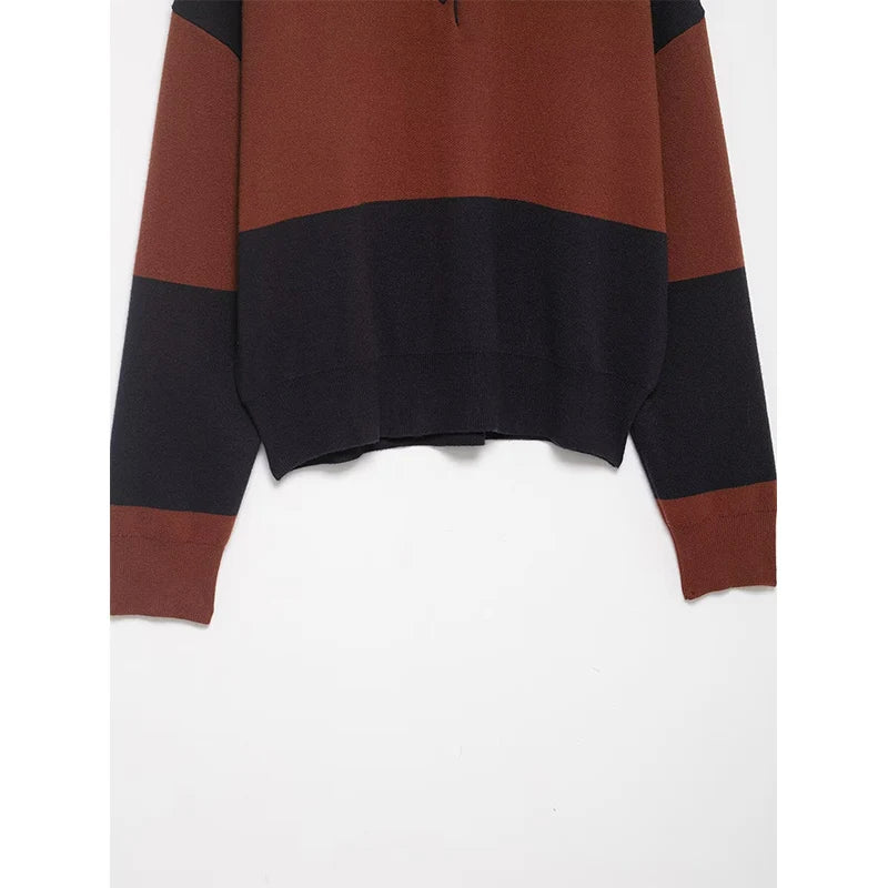 Pullover Sweater Women's Autumn 2025 New Fashion Loose Polo neck Knit Tops Women's Autumn Striped Elegant Warm Youth Sweater