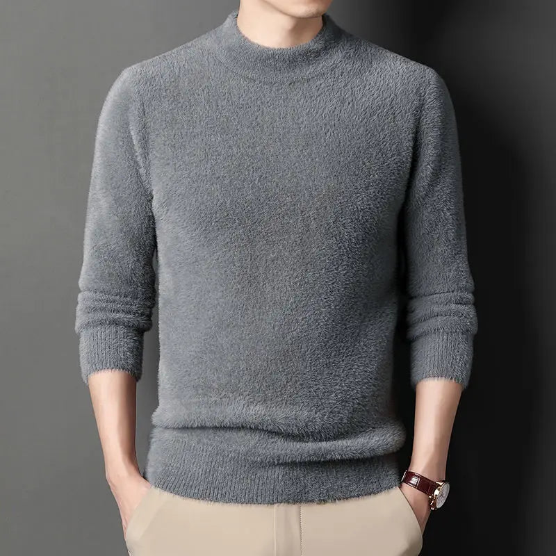 Sweater Pullovers Thickened Half High Neck Solid Male Clothes Business Casual Autumn Winter Sweaters