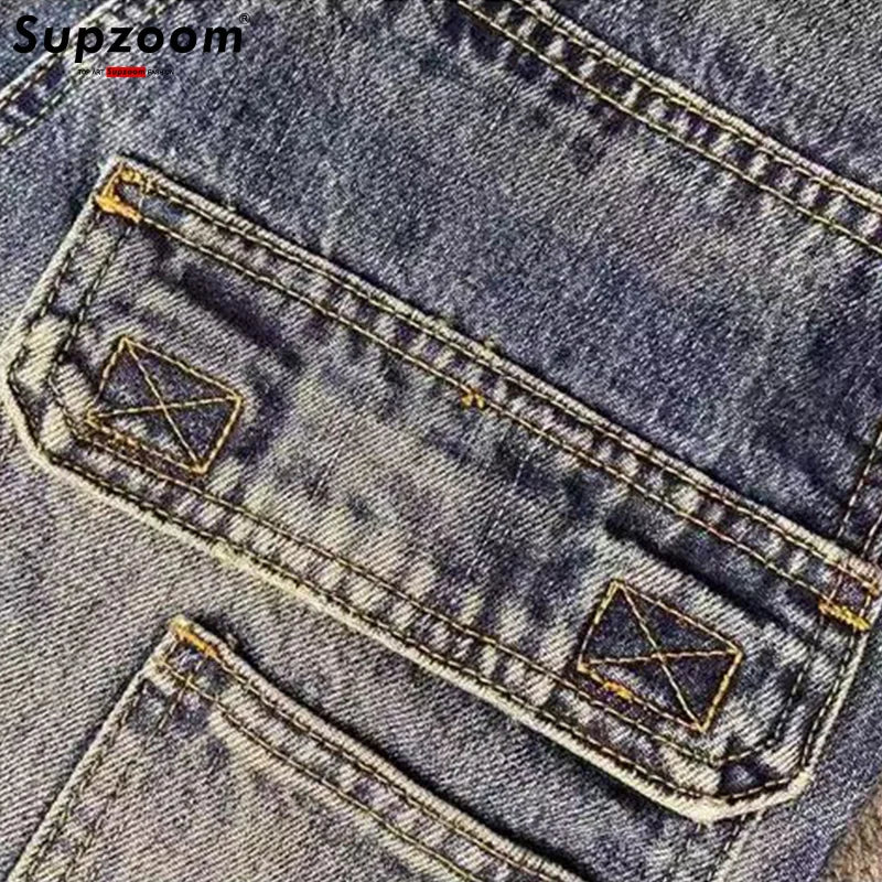 Supzoom New Arrival Top Fashion Cross Vintage Autumn And Winter Casual Design Loose Straight Embroidery Denim Men Jeans