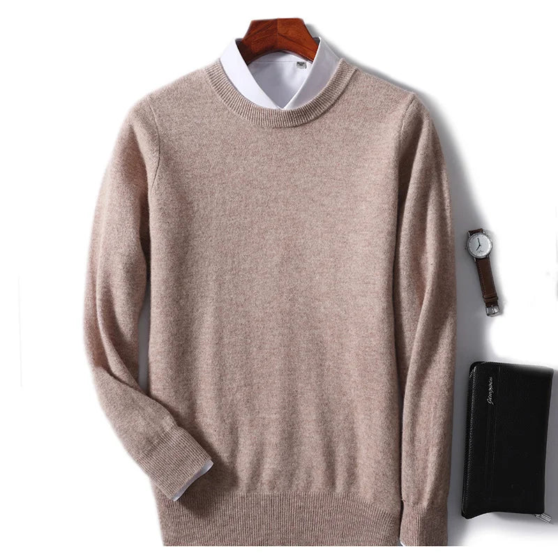 Autumn And Winter New 100% Wool Sweater Men's Round Neck Long Sleeved Pullover Sweater Loose Knit Cashmere Sweater