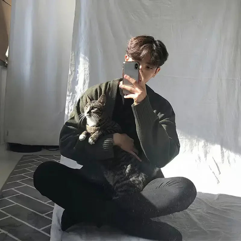 Knitted Sweaters For Men Solid Color White Man Clothes Coat Plain Jacket Cardigan Autumn Elegant Comfortable