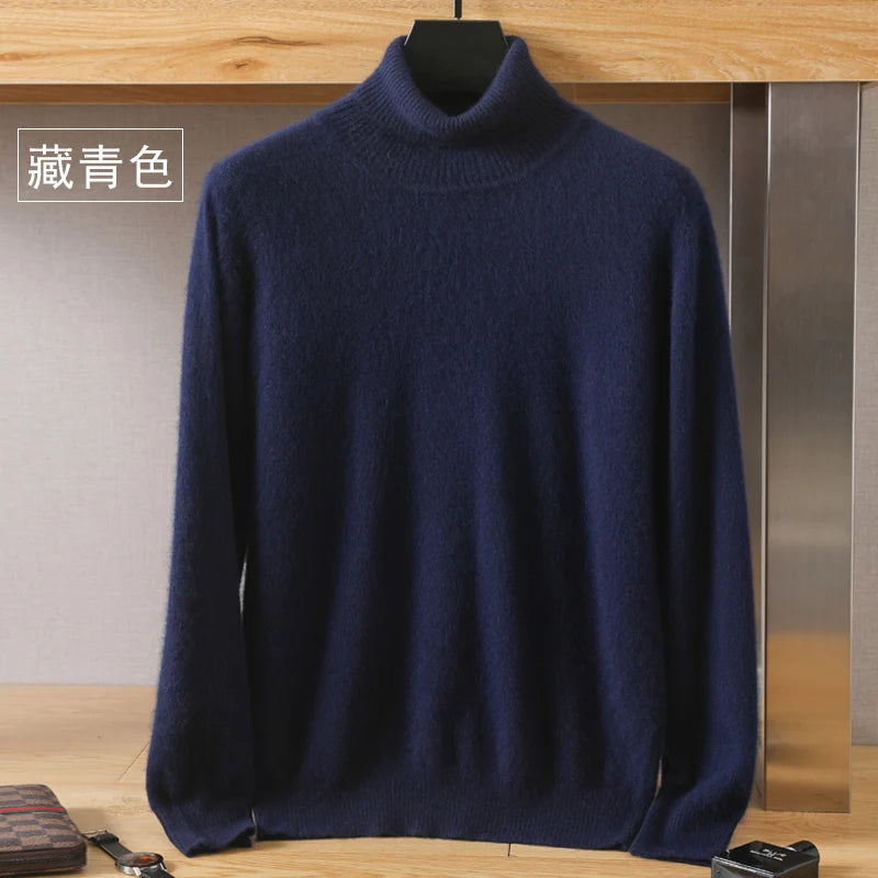 Men's Turtleneck 100% Mink Cashmere Sweater Men 2025 Autumn and Winter Loose Knitted Sweater Keep Warm Top Men Jumper