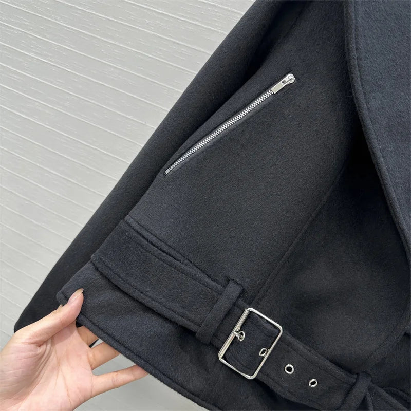 Women's jacket New autumn 2025 waist belt slim hood women's coats Wool blend woolen coat Woman winter coats quilted jacket woman