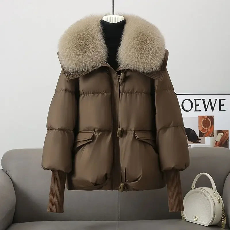 2025 Winter New Leisure Solid Color Women Jacket Parkas Fur Collar Thick Cotton Coats Clothes  Casual Outerwear Female