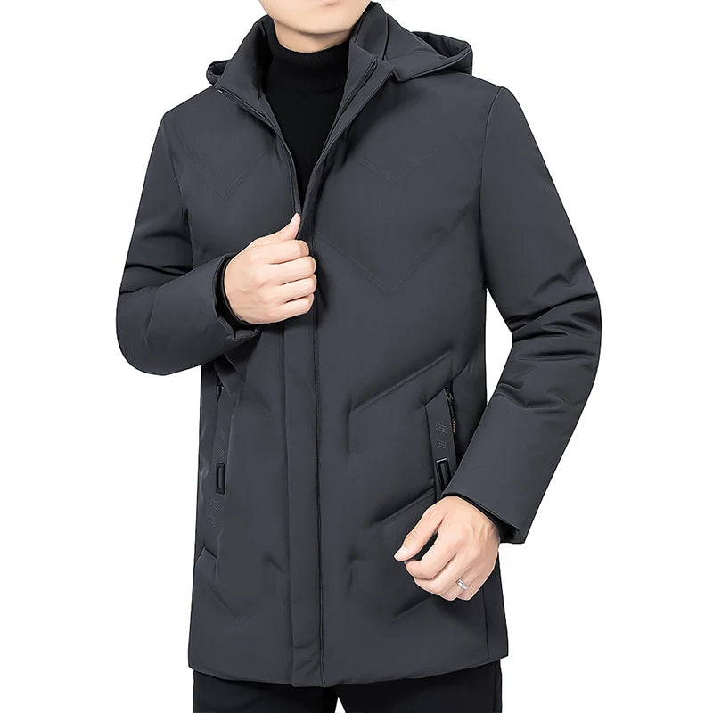 New Male Winter Jacket Men Hooded Long Coat Fleece Mens Jackets Outwear Windproof