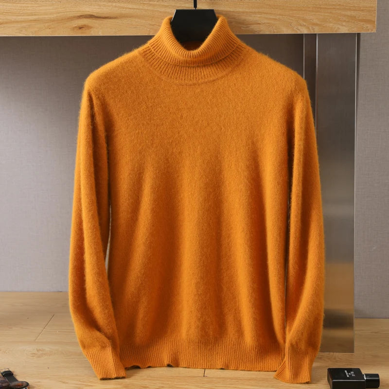 Men's Turtleneck 100% Mink Cashmere Sweater Men 2025 Autumn and Winter Loose Knitted Sweater Keep Warm Top Men Jumper