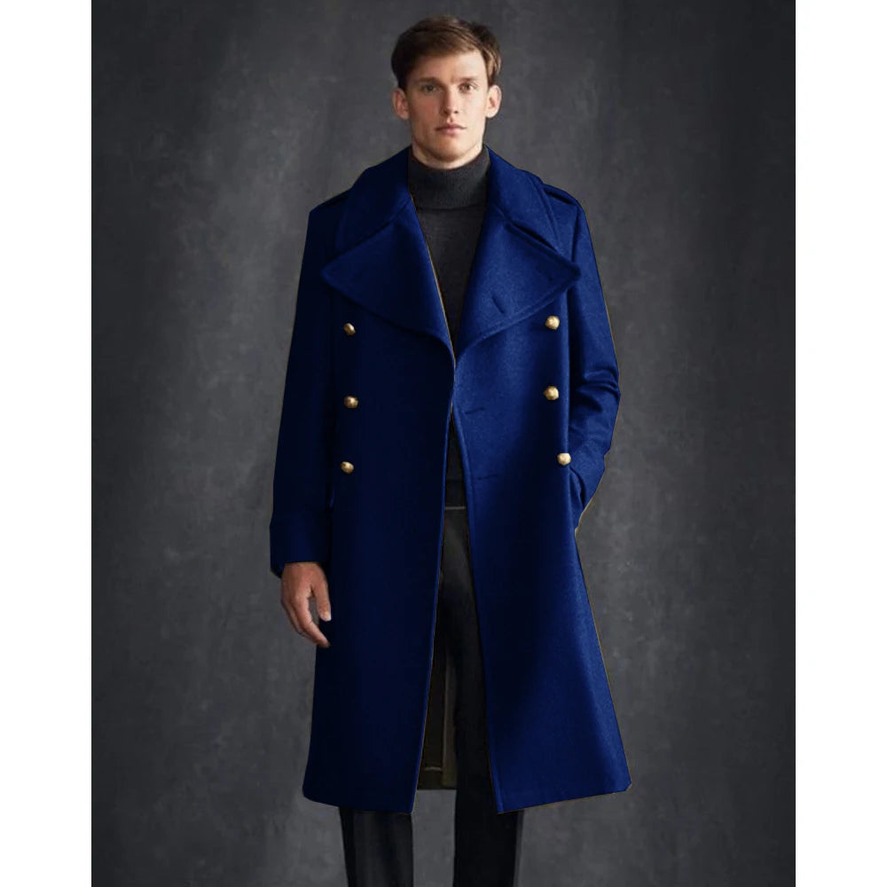 Men's Woolen Long Coat V-neck Single-breasted Business Casual Fashion Viking Cloak Winter Coats for Men  to Man Jackets