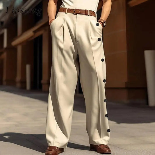 Spring Fall Casual Pants Men Solid Color Loose Fashion Straight Trousers For Mens Streetwear Vintage