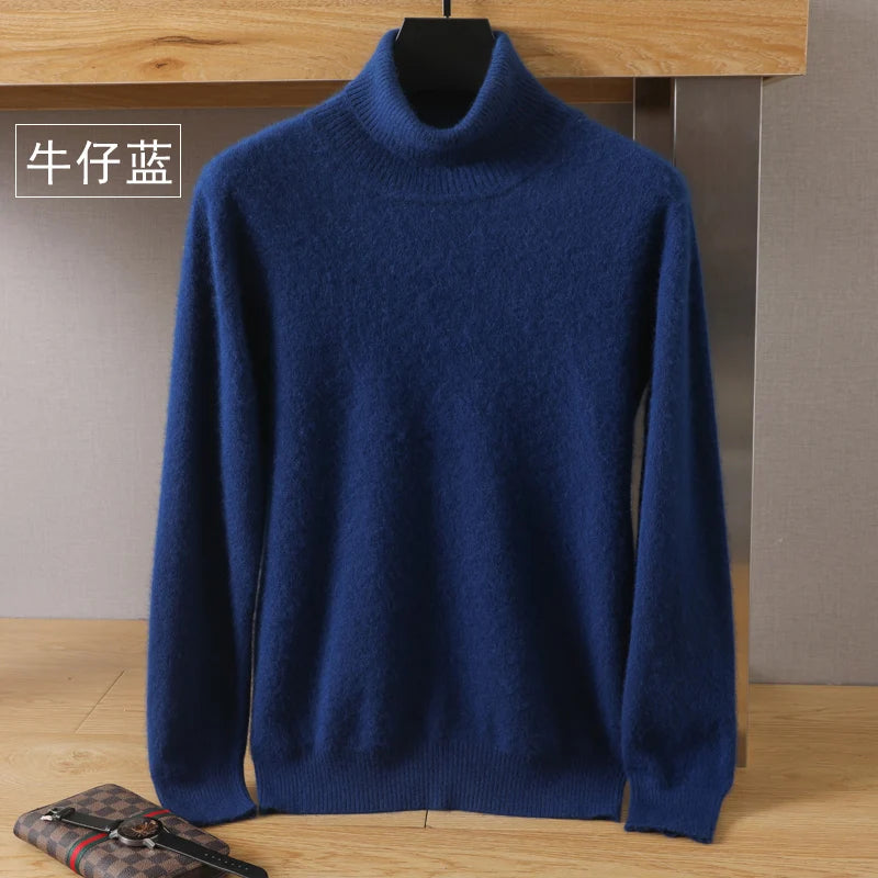 Men's Turtleneck 100% Mink Cashmere Sweater Men 2025 Autumn and Winter Loose Knitted Sweater Keep Warm Top Men Jumper