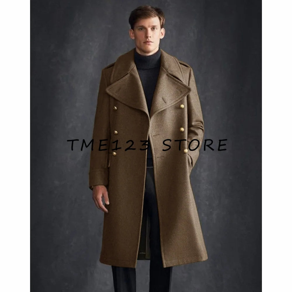 Men's Woolen Long Coat V-neck Single-breasted Business Casual Fashion Viking Cloak Winter Coats for Men  to Man Jackets