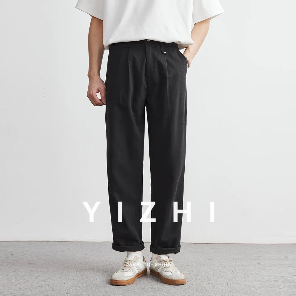 2025 New Lyocell Tencel Straight Drape Casual Pants Men's Spring New All-match Loose Suit Pants Fashionable High-end Pants