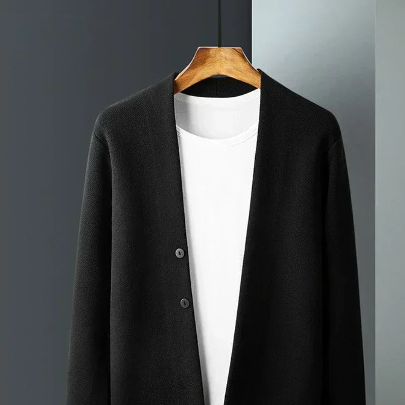 Man Clothes Solid Color Business Black Knitted Sweaters for Men