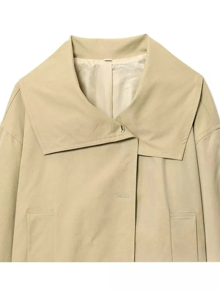 KONDALA Office Lady Khaki Suits Women Long Sleeve Sashes Button Trench Jakcets Wide Leg Button Shorts Fashion 2025 Autumn Suits