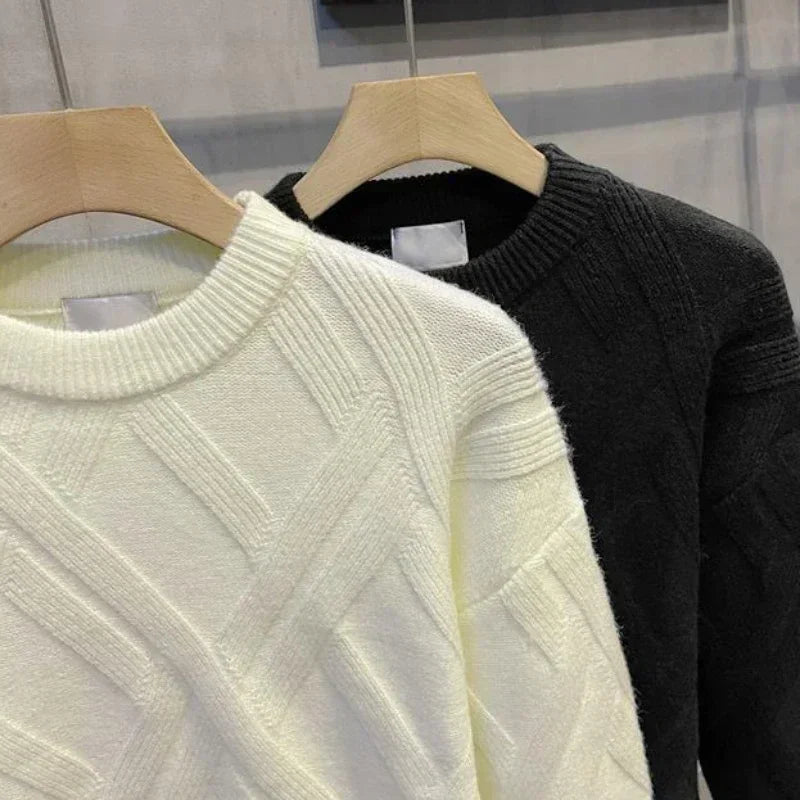 Sweaters for Men Solid Color Man Clothes Plain Crewneck Pullovers