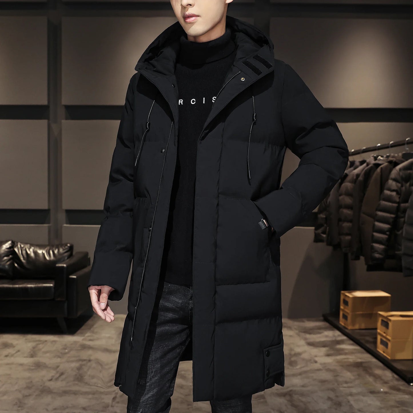 Men's High Quality Hooded Jacket Black Fashion Winter Jacket Men Brand Clothing New New Parka Men Thick Warm Long Coats
