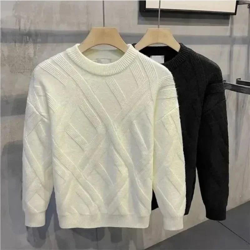 Sweaters for Men Solid Color Man Clothes Plain Crewneck Pullovers