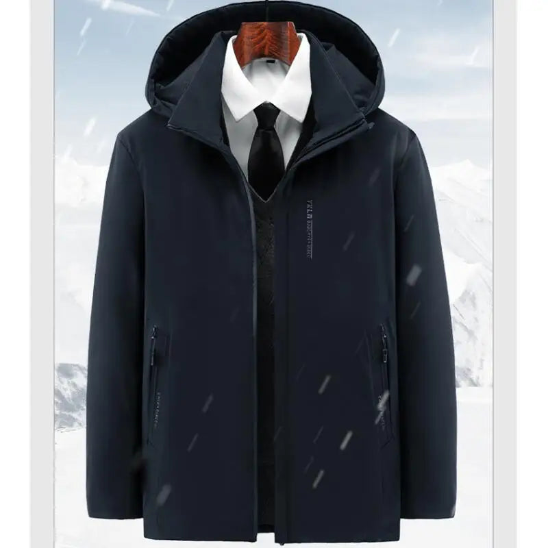 Men Fashion Hooded Windproof Hooded Thick Fleece Warm Casual Thicken Cotton Jacket Winter Parka