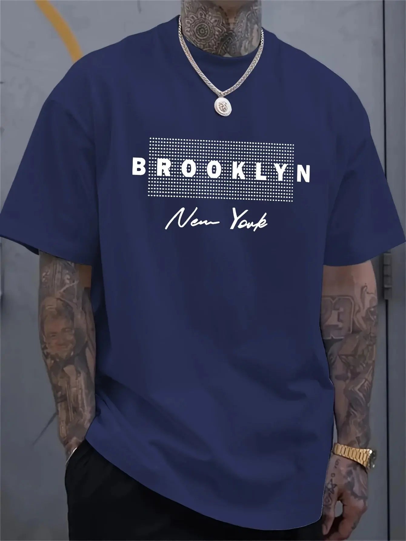 The 2025 summer new men's T-shirt Brooklyn New York Men's T-shirt 3D printed pattern Polyester style T-shirt Round neck Summer c